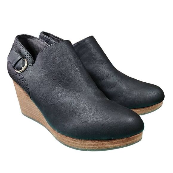 Dr. Scholl's Women's Wynter Black Faux Leather Be Energized Wedge Booties Sz 11 - Picture 2 of 9
